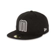 Load image into Gallery viewer, Mexico New Era WBC World Baseball Classic 59FIFTY 5950 Fitted Cap Hat Black Crown/Visor Black/White Logo Mexico Flag Side Patch Gray UV
