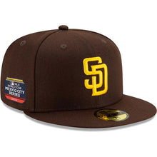 Load image into Gallery viewer, San Diego Padres New Era MLB 59FIFTY 5950 Fitted Cap Hat Dark Brown Crown/Visor Yellow Logo (2023 World Tour Mexico City Series)
