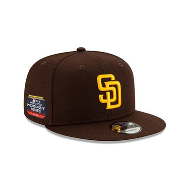 San Diego Padres New Era MLB 9FIFTY 950 Snapback Cap Hat Dark Brown Crown/Visor Yellow Logo (2023 World Tour Mexico City Series)
