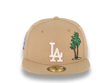 Load image into Gallery viewer, Los Angeles Dodgers New Era MLB 59FIFTY 5950 Fitted Cap Hat Khaki Crown/Visor White With Palm Trees Logo 60th Anniversary Side Patch Red UV
