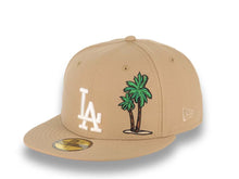 Load image into Gallery viewer, Los Angeles Dodgers New Era MLB 59FIFTY 5950 Fitted Cap Hat Khaki Crown/Visor White With Palm Trees Logo 60th Anniversary Side Patch Red UV
