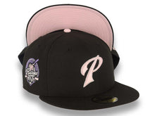 Load image into Gallery viewer, San Diego Padres New Era MLB 59FIFTY 5950 Fitted Cap Hat Black Crown/Visor Pink/White P Script Logo 40th Anniversary Side Patch Pink UV
