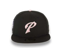 Load image into Gallery viewer, San Diego Padres New Era MLB 59FIFTY 5950 Fitted Cap Hat Black Crown/Visor Pink/White P Script Logo 40th Anniversary Side Patch Pink UV
