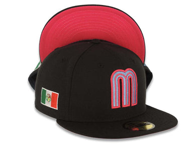 Mexico New Era WBC World Baseball Classic 59FIFTY 5950 Fitted Cap Hat Black Crown/Visor Sky Blue/Magenta Logo Magenta UV