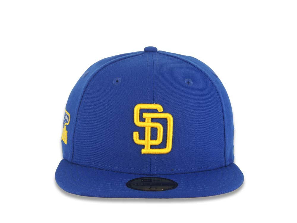 San Diego Padres New Era MLB 59FIFTY 5950 Fitted Cap Hat Sky Blue Crown/Visor White/Orange Cooperstown Logo 1984 World Series Side Patch Orange UV 7