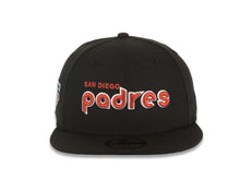 Load image into Gallery viewer, San Diego Padres New Era MLB 59FIFTY 5950 Fitted Cap Hat Black Crown/Visor Metallic Red/White Script Logo Petco Park Side Patch Aqua UV
