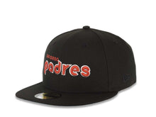 Load image into Gallery viewer, San Diego Padres New Era MLB 59FIFTY 5950 Fitted Cap Hat Black Crown/Visor Metallic Red/White Script Logo Petco Park Side Patch Aqua UV
