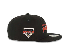 Load image into Gallery viewer, San Diego Padres New Era MLB 59FIFTY 5950 Fitted Cap Hat Black Crown/Visor Metallic Red/White Script Logo Petco Park Side Patch Aqua UV
