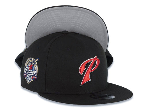 San Diego Padres New Era MLB 9FIFTY 950 Snapback Cap Hat Black Crown/Visor Metallic Red/White 