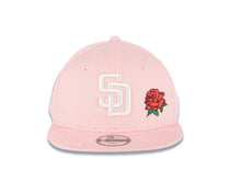 Load image into Gallery viewer, (Youth) San Diego Padres New Era MLB 9FIFTY 950 Kid Snapback Cap Hat Pink Crown/Visor White Logo With Rose 40th Anniversary Side Patch Sky Blue UV
