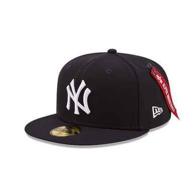 New York Yankees New Era MLB 59FIFTY 5950 Fitted Cap Hat Navy Blue Crown/Visor White Logo Olive Green UV (Alpha Industries)