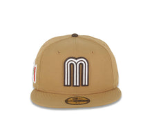 Load image into Gallery viewer, Mexico New Era 59FIFTY 5950 Fitted Cap Hat Wheat Crown/Visor Cream/Brown Logo Mexico Flag Side Patch Brown UV
