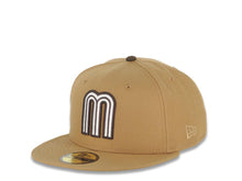 Load image into Gallery viewer, Mexico New Era 59FIFTY 5950 Fitted Cap Hat Wheat Crown/Visor Cream/Brown Logo Mexico Flag Side Patch Brown UV
