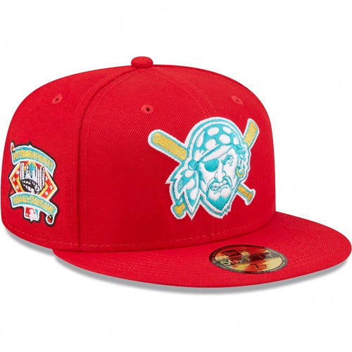 Pittsburgh Pirates New Era MLB 59FIFTY 5950 Fitted Cap Hat Red Crown/Visor Teal/White/Yellow Logo 1994 All-Star Game Side Patch Teal UV