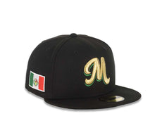 Load image into Gallery viewer, Mexico Carribean Serie New Era 59FIFTY 5950 Fitted Cap Hat Black Crown/Visor Metallic Gold/Green Logo Flag Side Patch

