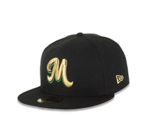 Load image into Gallery viewer, Mexico Carribean Serie New Era 59FIFTY 5950 Fitted Cap Hat Black Crown/Visor Metallic Gold/Green Logo Flag Side Patch
