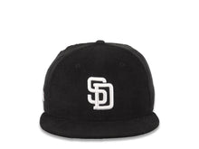 Load image into Gallery viewer, (Corduroy) San Diego Padres New Era MLB 59FIFTY 5950 Fitted Cap Hat Black Crown/Visor White Logo Batterman Batty Side Patch Green UV
