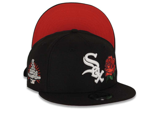 Chicago White Sox New Era MLB 9FIFTY 950 Snapback Cap Hat Black Crown/Visor White with Rose Logo 2005 World Series Champions Side Patch Red UV