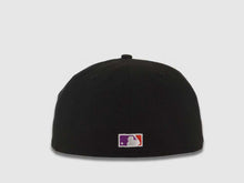 Load image into Gallery viewer, San Diego Padres New Era MLB 59FIFTY 5950 Fitted Cap Hat Black Crown/Visor Purple/Red Logo 1998 World Series Side Patch Gray UV

