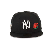 Load image into Gallery viewer, New York Yankees New Era MLB 59FIFTY 5950 Fitted Cap Hat Black Crown/Visor White Logo With Rose 2001 World Series Side Patch Red UV
