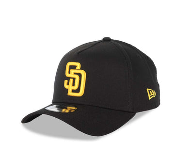 San Diego Padres New Era MLB 9FORTY 940 Adjustable A-Frame Cap Hat Closure Black Crown/Visor Yellow Logo Black UV
