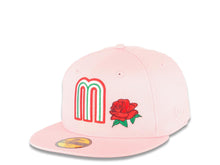 Load image into Gallery viewer, Mexico New Era 59FIFTY 5950 Fitted Cap Hat Pink Crown/Visor White/Red/Green Logo with Rose Mexico Flag Side Patch Gray UV
