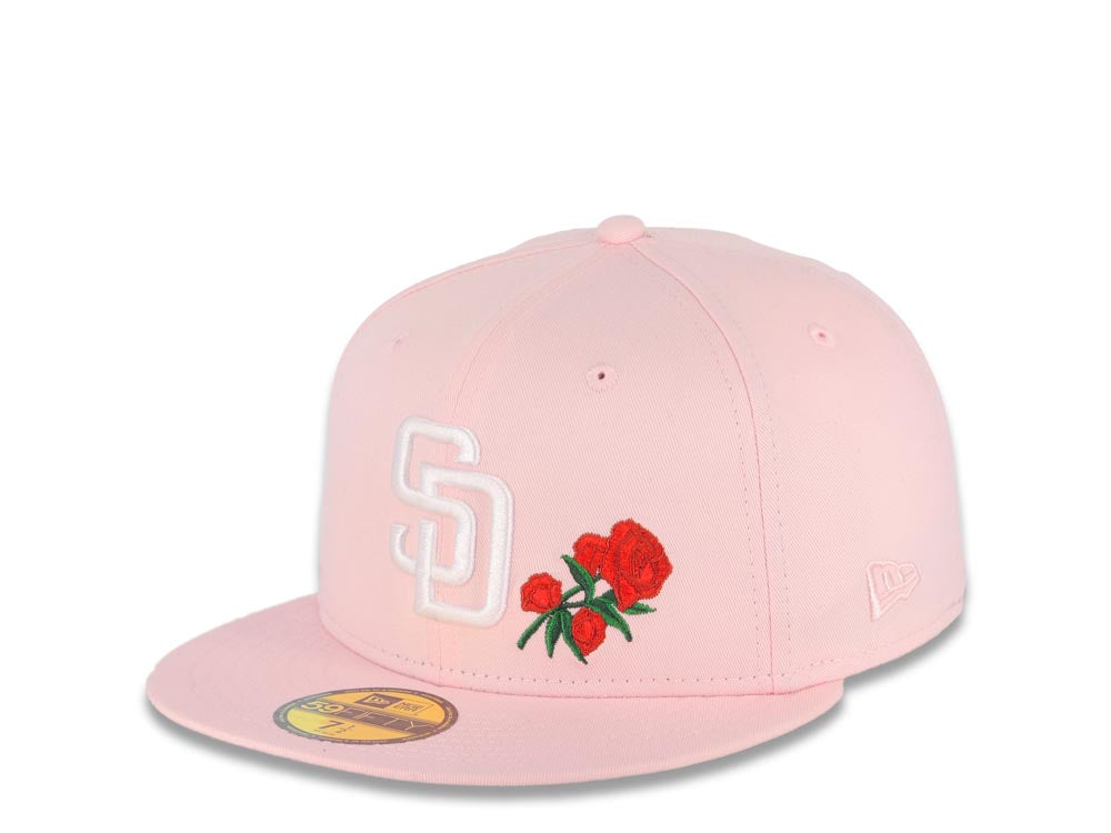 San Diego Padres New Era MLB 59FIFTY 5950 Fitted Cap Hat Pink Crown/Visor  White Logo With Rose 1998 World Series Side Patch Gray UV