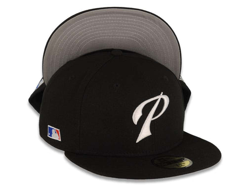 San Diego Padres New Era MLB 59FIFTY 5950 Fitted Cap Hat Black Crown/Visor White Logo Batterman Batty Side Patch 619 Script Back Logo