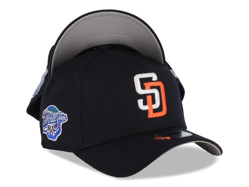 San Diego Padres New Era MLB 9FORTY 940 Adjustable A-Frame Cap Hat Navy Blue Crown/Visor White/Orange Logo 1998 World Series Side Patch