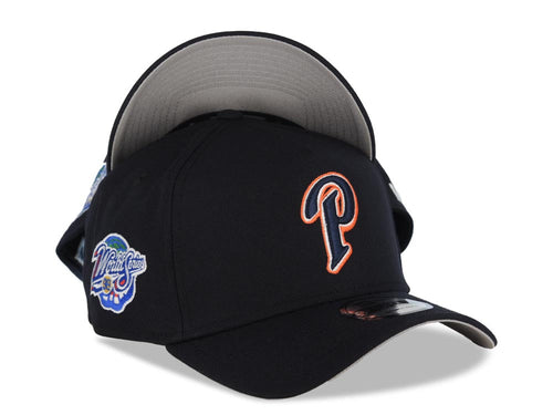 San Diego Padres New Era MLB 9FORTY 940 Adjustable A-Frame Cap Hat Navy Blue Crown/Visor Navy/White/Orange P Logo 1998 World Series Side Patch