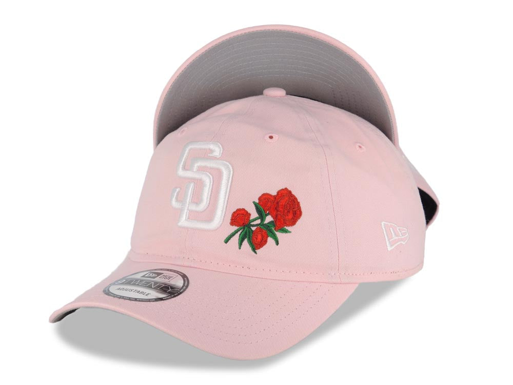 San Diego Padres New Era MLB 9TWENTY 920 Adjustable Cap Hat Pink Crown/Visor White Logo Red Roses Gray UV