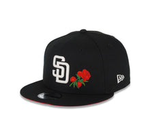 Load image into Gallery viewer, San Diego Padres New Era MLB 9FIFTY 950 Snapback Cap Hat Black Crown/Visor White Logo With Rose 1998 World Series Side Patch Red UV
