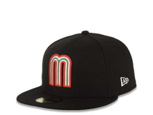 Load image into Gallery viewer, Mexico New Era WBC World Baseball Classic 59FIFTY 5950 Fitted Cap Hat Black Crown/Visor Team Color Logo Mexico Flag Side Patch Green UV
