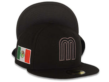 Load image into Gallery viewer, Mexico New Era WBC World Baseball Classic 59FIFTY 5950 Fitted Cap Hat Black Crown/Visor Black/Dark Gray Logo Mexico Flag Dark Gray UV
