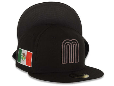 Mexico New Era WBC World Baseball Classic 59FIFTY 5950 Fitted Cap Hat Black Crown/Visor Black/Dark Gray Logo Mexico Flag Dark Gray UV