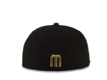 Load image into Gallery viewer, Mexico New Era WBC World Baseball Classic 59FIFTY 5950 Fitted Cap Hat Black Crown/Visor Metallic Gold/Black Logo Mexico Side Patch Gray UV
