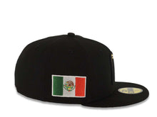 Load image into Gallery viewer, Mexico New Era WBC World Baseball Classic 59FIFTY 5950 Fitted Cap Hat Black Crown/Visor Metallic Gold/Black Logo Mexico Side Patch Gray UV
