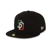 Load image into Gallery viewer, San Diego Padres New Era MLB 59FIFTY 5950 Fitted Cap Hat Black Crown/Visor Green/White/Red Logo Mexico Side Patch Gray UV
