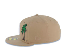 Load image into Gallery viewer, San Diego Padres New Era MLB 59FIFTY 5950 Fitted Cap Hat Khaki Crown/Visor White Logo With Palm Trees 25th Anniversary Side Patch Gray UV
