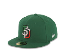 Load image into Gallery viewer, San Diego Padres New Era MLB 59FIFTY 5950 Fitted Cap Hat Green Crown/Visor Green/White/Red Logo Mexico Flag Side Patch Red UV
