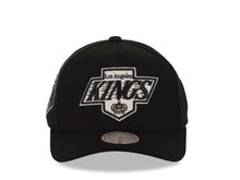 Load image into Gallery viewer, Los Angeles Kings Mitchell &amp; Ness NHL Adjustable Panda Pro Cap Hat Black Crown/Visor Black/White Logo 50th Anniversary Side Patch
