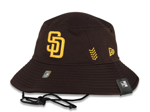 San Diego Padres New Era MLB Bucket Cap Hat Brown Crown/Visor Yellow Logo (2024 Spring Traning)