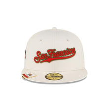 Load image into Gallery viewer, San Francisco Giants New Era MLB 59FIFTY 5950 Fitted Cap Hat White Crown/Visor Re/Green Script Logo 60th Anniversary Side Patch (City Flag)
