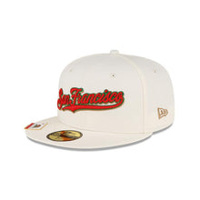 Load image into Gallery viewer, San Francisco Giants New Era MLB 59FIFTY 5950 Fitted Cap Hat White Crown/Visor Re/Green Script Logo 60th Anniversary Side Patch (City Flag)
