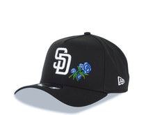 Load image into Gallery viewer, San Diego Padres New Era MLB 9FORTY 940 Adjustable A-Frame Cap Hat Black Crown/Visor White Logo With Rose 1998 World Series Side Patch Sky Blue UV
