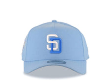 Load image into Gallery viewer, San Diego Padres New Era MLB 9FORTY 940 Adjustable A-Frame Cap Hat Sky Blue Crown/Visor White/Royal Blue Logo 25th Anniversary Side Patch Gray UV
