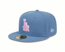 Load image into Gallery viewer, Los Angeles Dodgers New Era MLB 59FIFTY 5950 Fitted Cap Hat Dark Sky Blue Crown/Visor Pink/White Logo 1988 World Series Side Patch (Color Pack)
