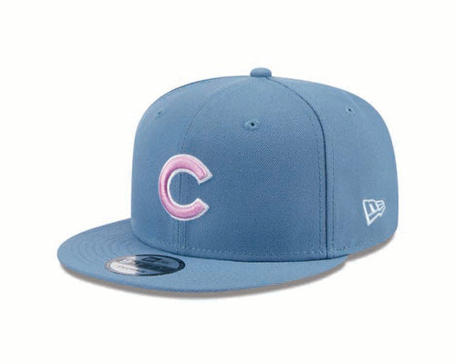 Chicago Cubs New Era MLB 9FIFTY 950 Snapback Cap Hat Dark Sky Blue Crown/Visor Pink Logo 2016 World Series Side Patch (Color Pack)