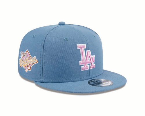 Los Angeles Dodgers New Era MLB 9FIFTY 950 Snapback Cap Hat Dark Sky Blue Crown/Visor Pink/White Logo 1988 World Series Side Patch (Color Pack)