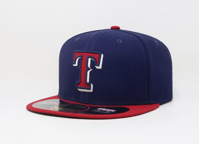 Texas Rangers New Era 59FIFTY 5950 Fitted Diamond Era Cap Hat Royal Blue Crown Red Visor Red/White Logo